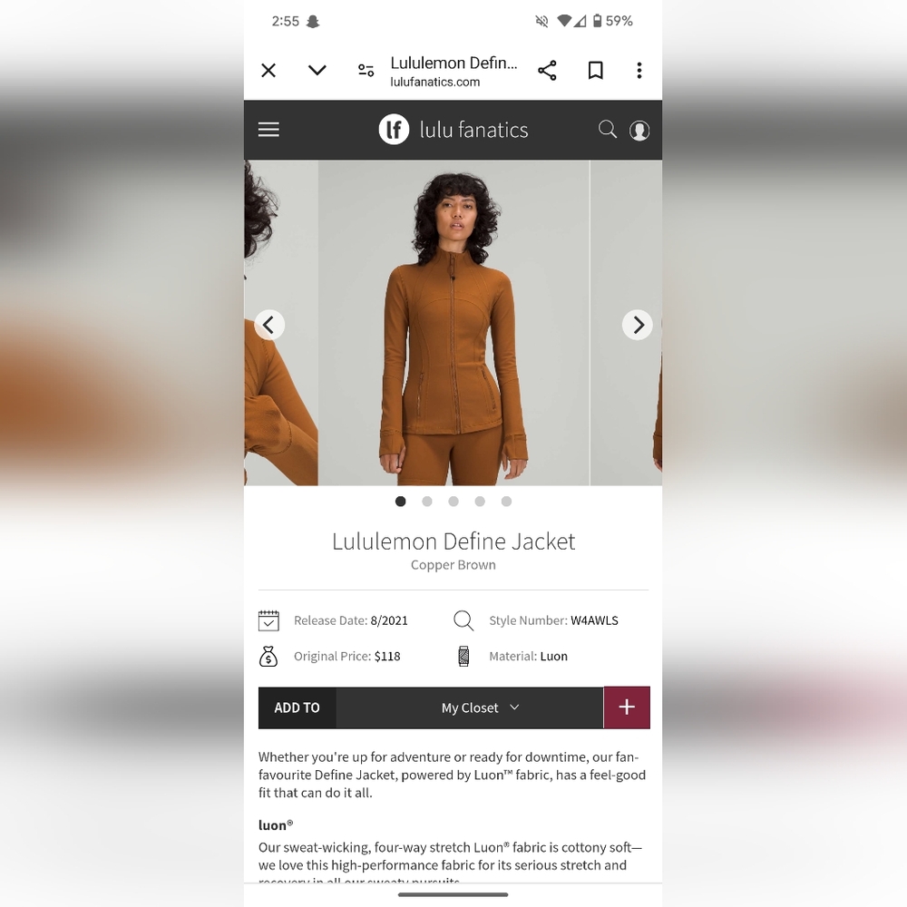 lululemon athletica Copper Brown Define Jacket